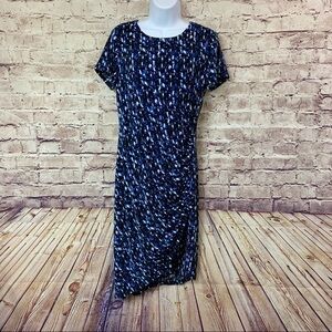 Suite 7 Blue Black Print Tulip Hem Short Sleeve Dress